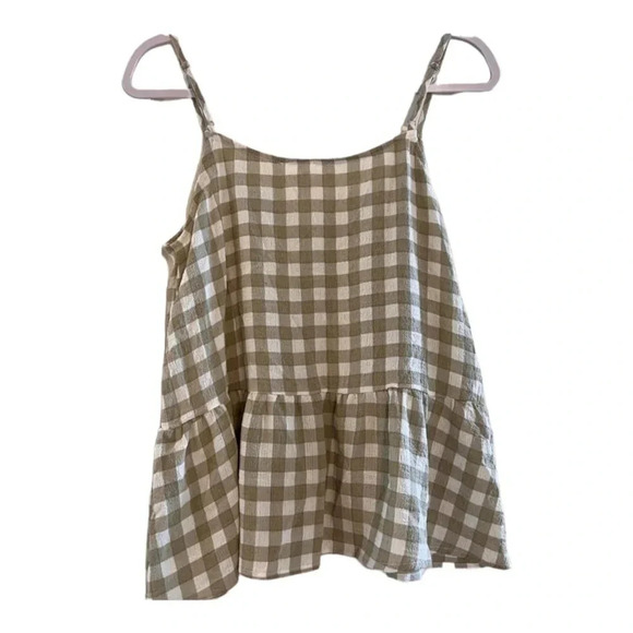 Mine Sage green white Checkered Cami tank Top women’s Size Medium Autumn Fall - Picture 3 of 4